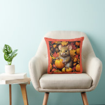 Souris adorable avec oreiller d'automne Citrouille