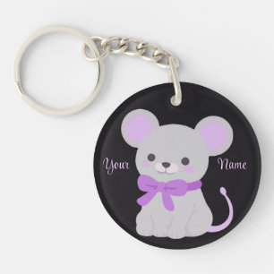 Souris Assise Ruban Violet Mignon Kawaii Personnal