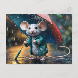 Souris avec carte postale parapluie