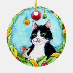 Souris de Noël Tuxedo Chat ornement d'hiver
