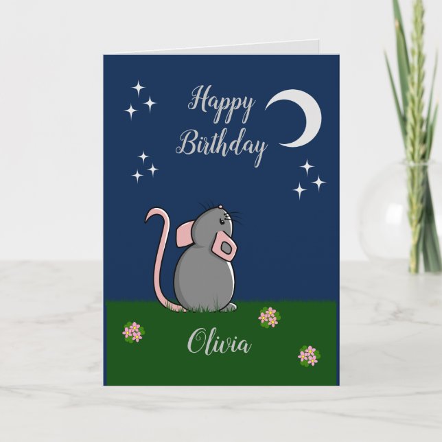 Souris mignonne regardant la carte lune (Devant)