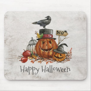 Souris Oiseau noir d'Halloween et Citrouilles   Tapis de 