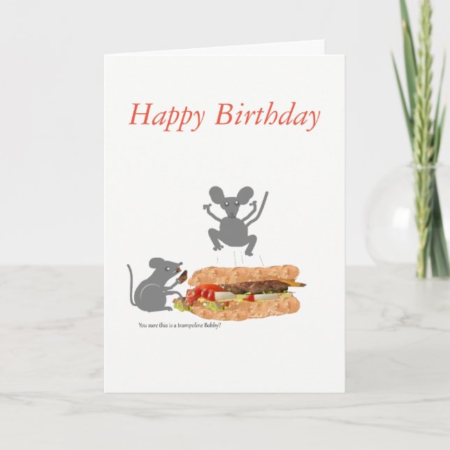 Souris sur BeefburgerTrampoline Carte Anniversaire (Devant)