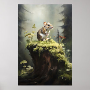 Souris sur souche dans une impression de mur de fo