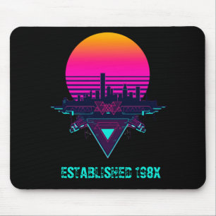 Souris Tapis de bureau néon de ville synthwave rétro 80s