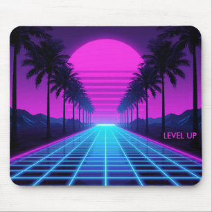 Souris Tapis de bureau néon grille Vaporwave des années 8