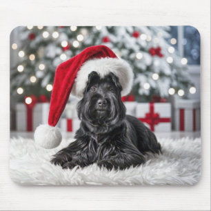 Souris Terrier écossais de Noël sur tapis blanc