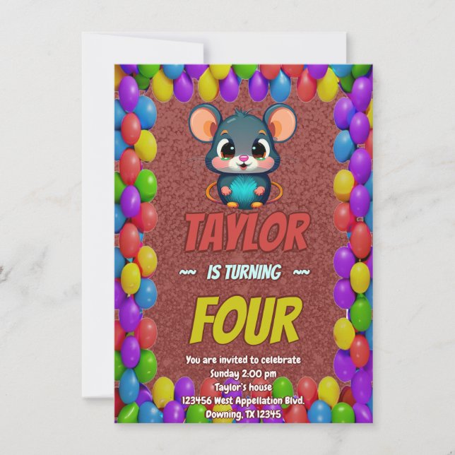 Souris Unique Personnalisé Anniversaire Invitation (Devant)