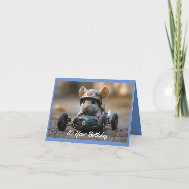 Souris Voiture de course Carte de voeux Anniversai (Devant)