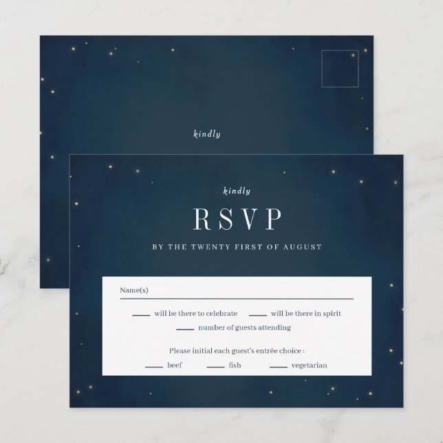 Sous La Carte De Réponse RSVP De Mariage D'Étoiles (Devant / Derrière)