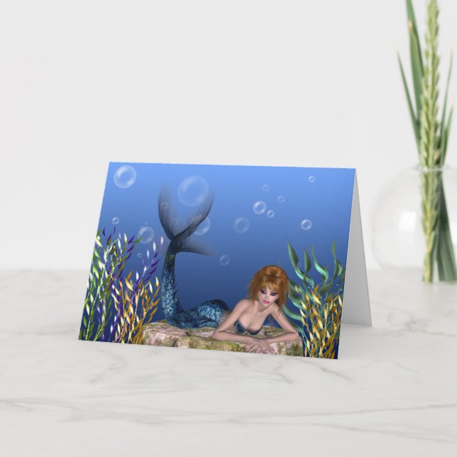 Sous la carte de voeux de sirène à tête rouge (Devant)