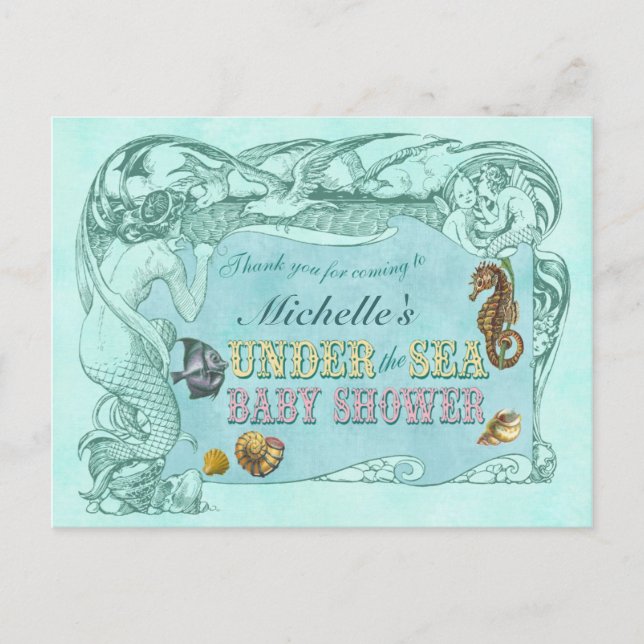 Sous la carte postale Baby shower de mer Merci (Devant)