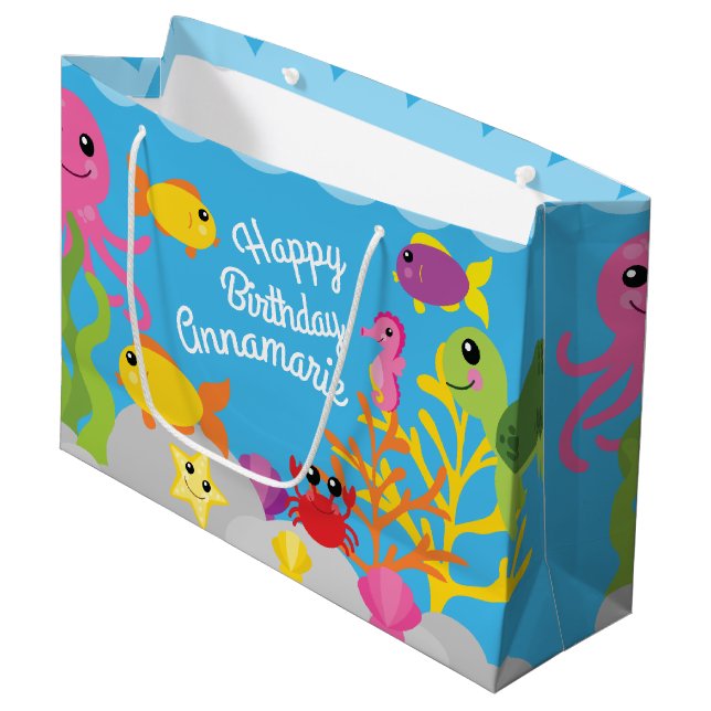 Sous la mer 1er anniversaire Sac cadeau (Devant Angle)