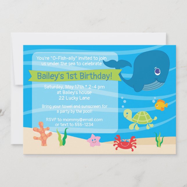 Sous la mer Anniversaire Invitation baleine (Devant)