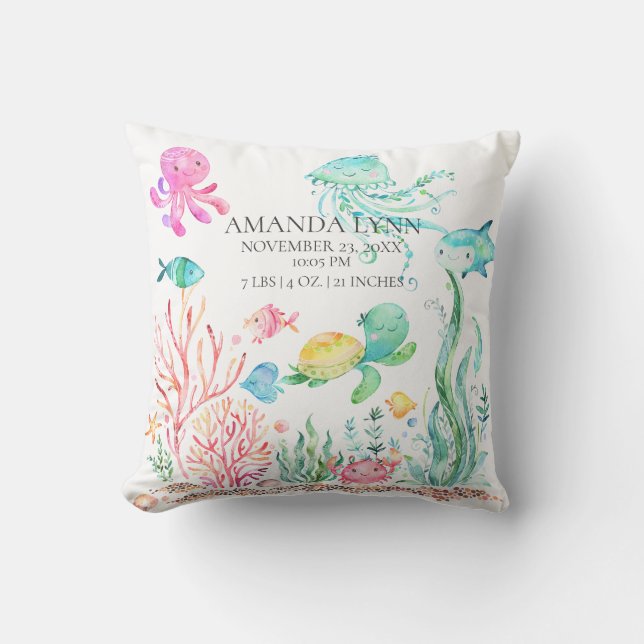 Sous la mer Baby Birth Stats Coussin (Recto)