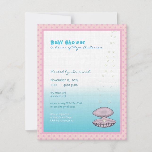 Sous la mer Baby Girl Douche Faire-part Pearl (Devant)