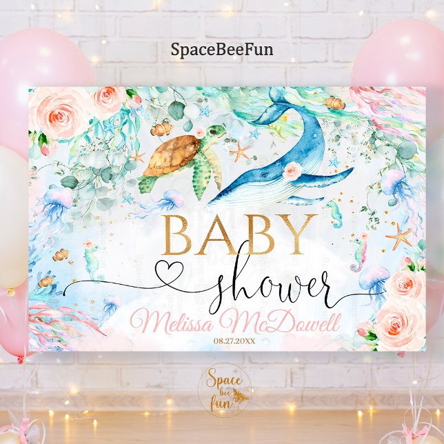 Sous la mer Baby shower fille Bannière de fond (under the sea,baby shower,girl backdrop banner,ocean sea baby shower,under the sea baby shower,welco)