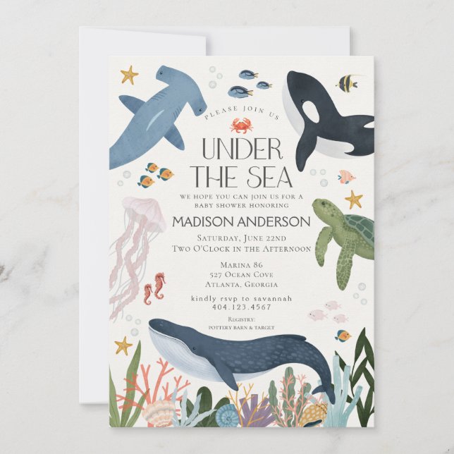 Sous la mer Baby shower neutre Invitation (Devant)