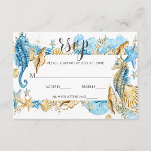 Sous la mer bleu or blanc mariage d'été RSVP