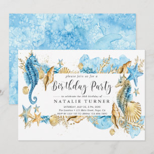 Sous la mer Bleu or fête d'anniversaire Invitation