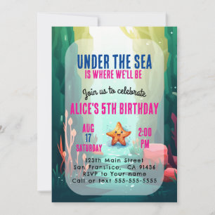 Sous la mer Girl Anniversaire Invitation rose