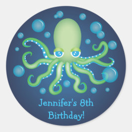 Sous la mer Green Octopus Stickers Anniversaire