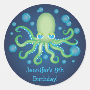 Sous la mer Green Octopus Stickers Anniversaire