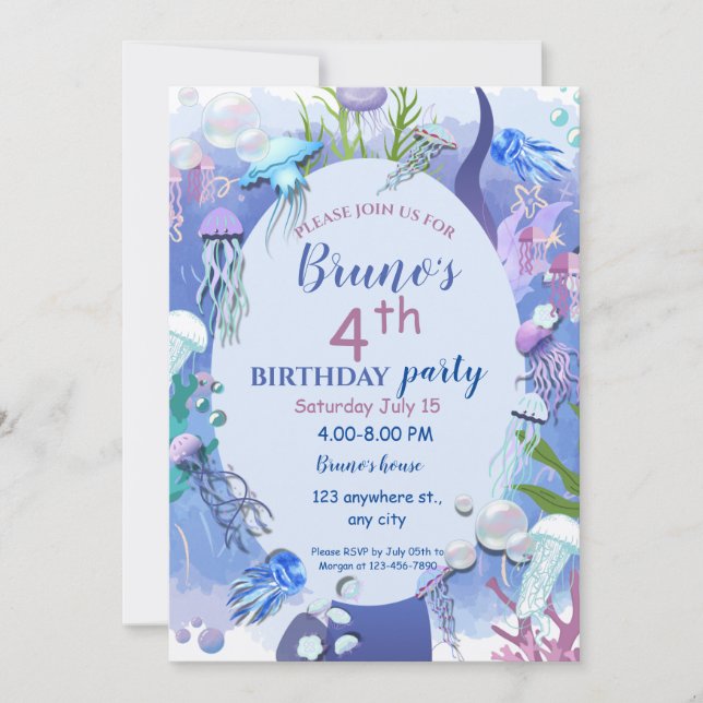 Sous la mer méduse Anniversaire Invitation (Devant)