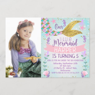 Sous la mer Mermaid Tail Invitation d'anniversaire