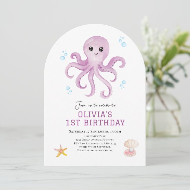 Sous la mer Octopus invitation anniversaire (Debout devant)