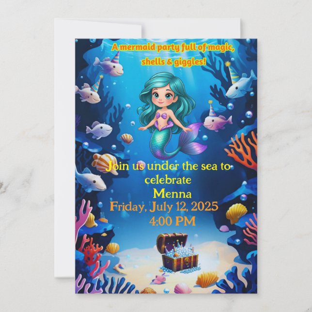 Sous la mer Sirène Anniversaire de fête Invitation (Devant)