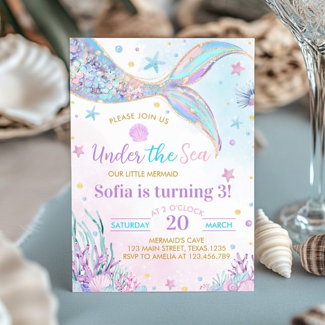 Sous la mer Sirène fille Invitation d'anniversaire (Créateur téléchargé)