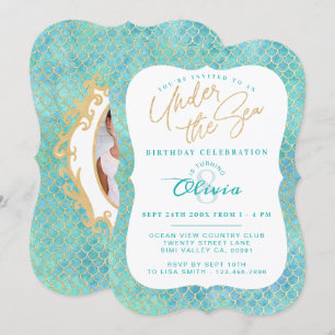 Sous la mer Sirène Photo Anniversaire Invitation