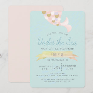 Sous la mer Sirène rose Invitation d'anniversaire