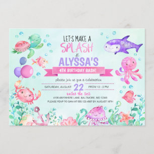 Sous La Mer Splash Invitation Fille Anniversaire