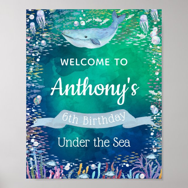 Sous la mer Tout âge Affiche de bienvenue d'annive (Devant)