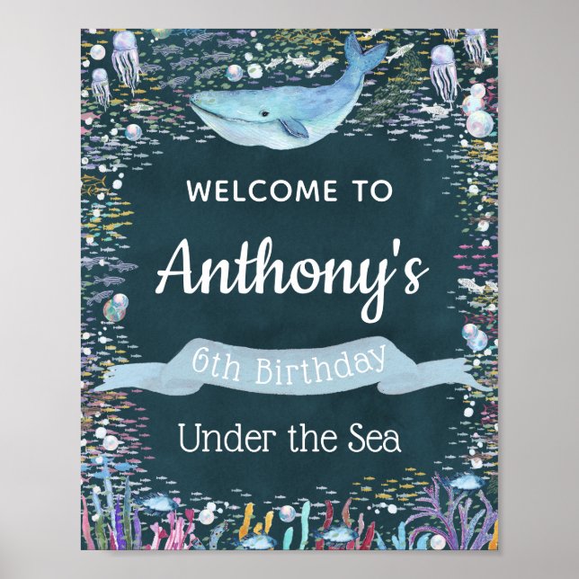 Sous la mer Tout âge Affiche de bienvenue d'annive (Devant)