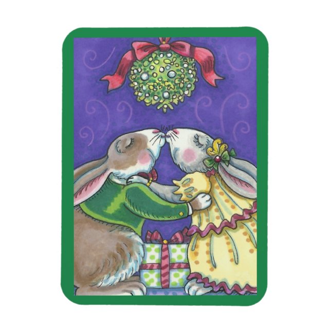 Sous la Mistletoe CHRISTMAS RABBITS MAGNET (Vertical)