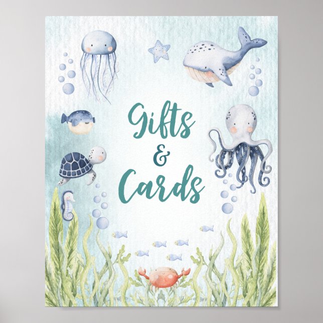 Sous La Poster Cadeaux/Cartes Baby showers De Mer (Devant)