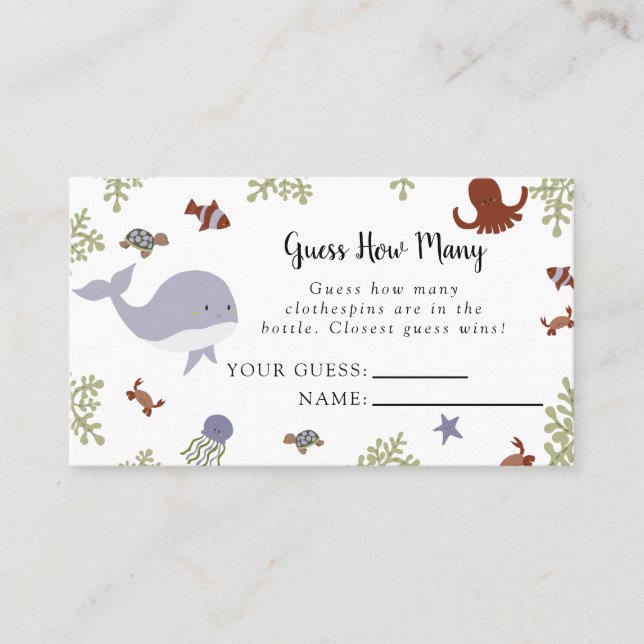 Sous le Baby shower marin Devinez combien de carte (Devant)