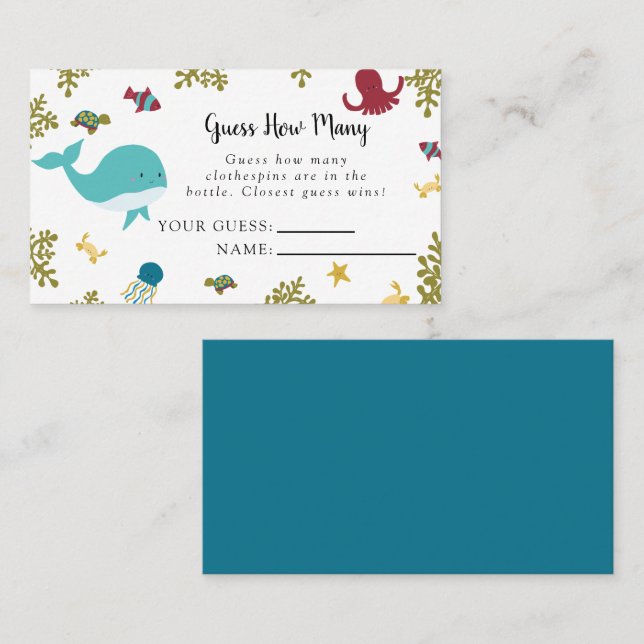 Sous le Baby shower marin Devinez combien de carte (Devant / Derrière)