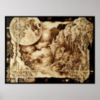 Sous le clair de lune - Poster d'art de la pyrogra