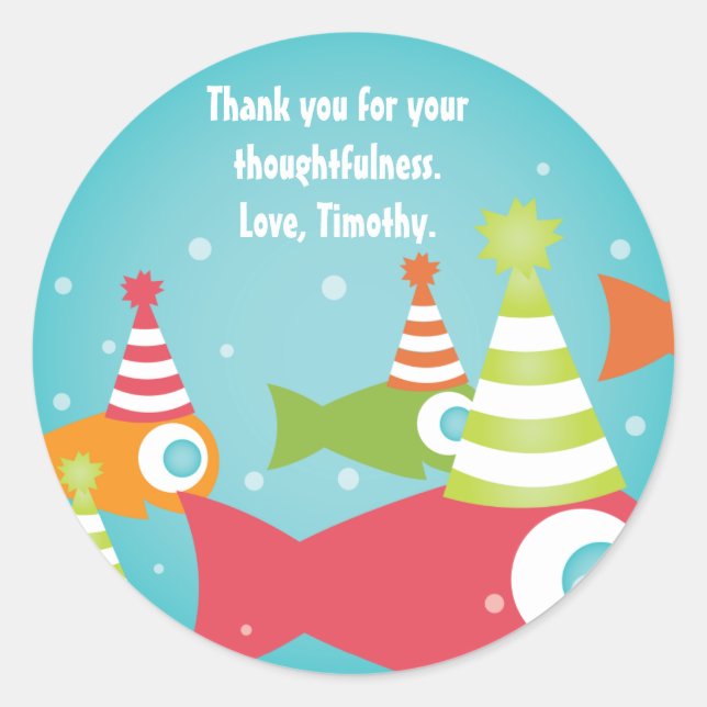 Sous les poissons de mer Stickers Merci d'annivers (Devant)