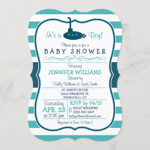 Sous-marin nautique; Invitation Baby shower garçon