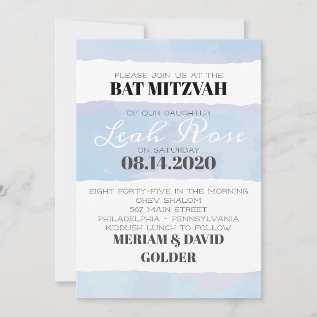 SOUS-TÔT WATERCOLOR Bar Invitation Bat mitzvah (Devant)