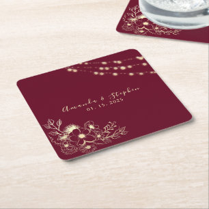 Sous-verre carré de mariage floral Bourgogne