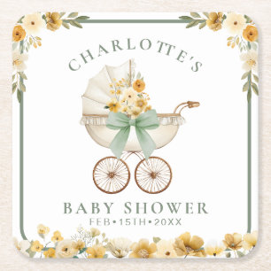 Sous-verre de Baby Shower Carrosse Floral Vert Sau