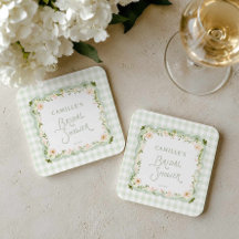 Sous-verre en papier à carreaux verts floraux pour
