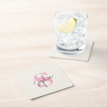Sous-verre en papier à monogramme pastel élégant