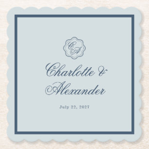 Sous-verre en papier bleu poussiéreux pour mariage